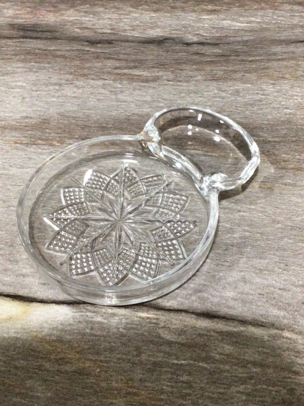 Vintage Fostoria American Crystal Coaster Spoon Rest Cigarette Holder Starburst